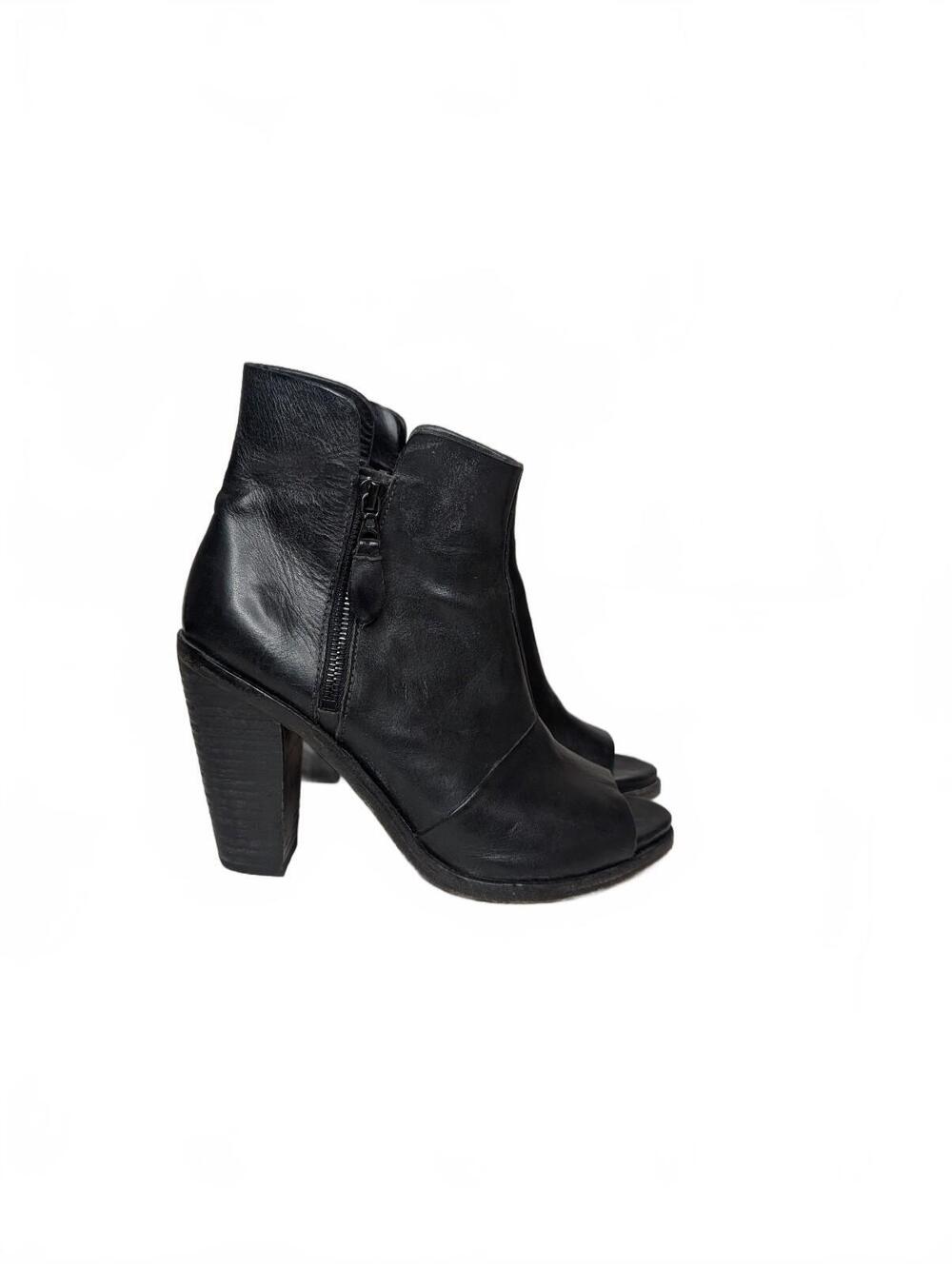 rag & bone Noelle Peep-Toe Leather Ankle Boots - Black, Size 38.5 EU / 8.5 US
